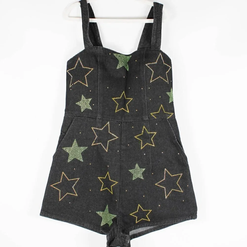 Nasty Gal Star Hotfix Denim Playsuit, NWT, Size 8 - Picture 2 of 9